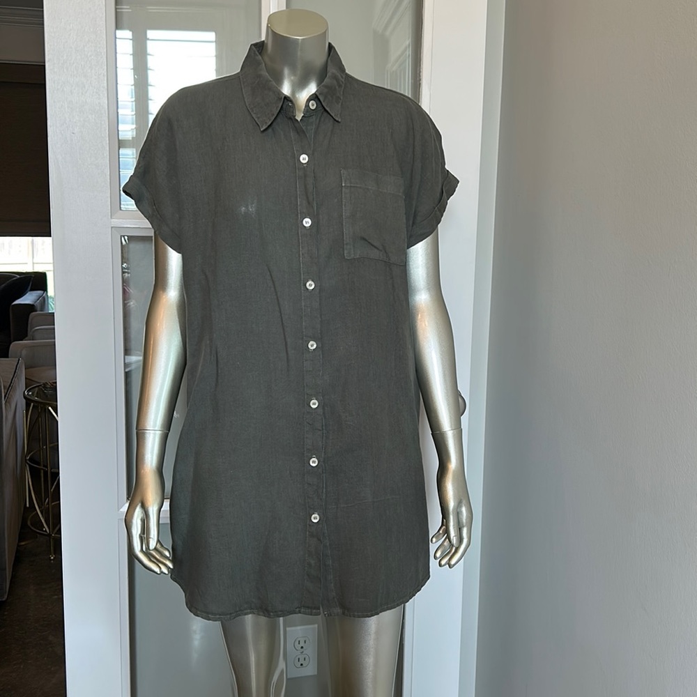 Army green Linen button up dress with pockets by Allen Allen, size xs